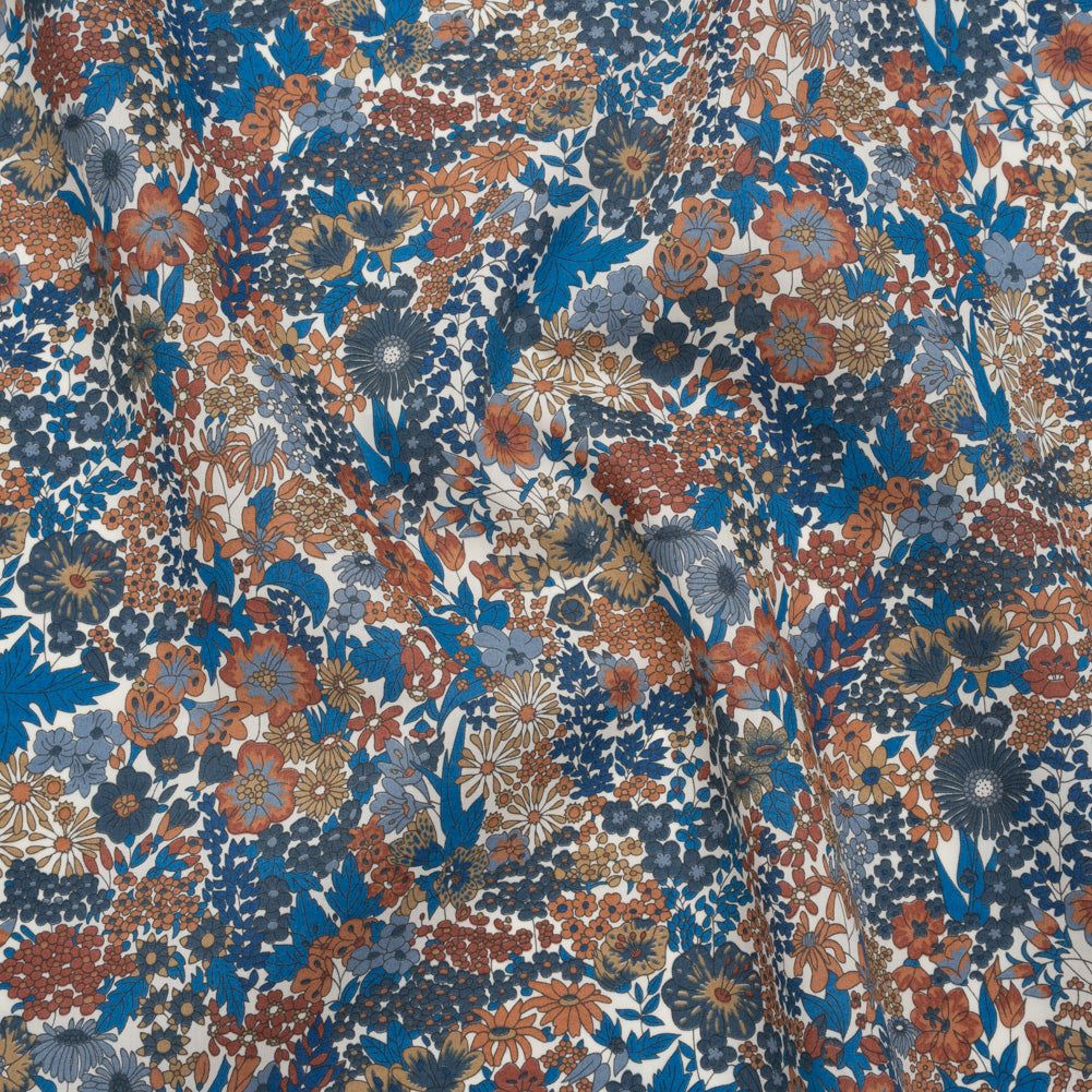 Liberty Fabrics Tana Lawn® - Margaret Annie Blue - Brown, Blue and Beige Hand Drawn Florals - Joann Fabrics