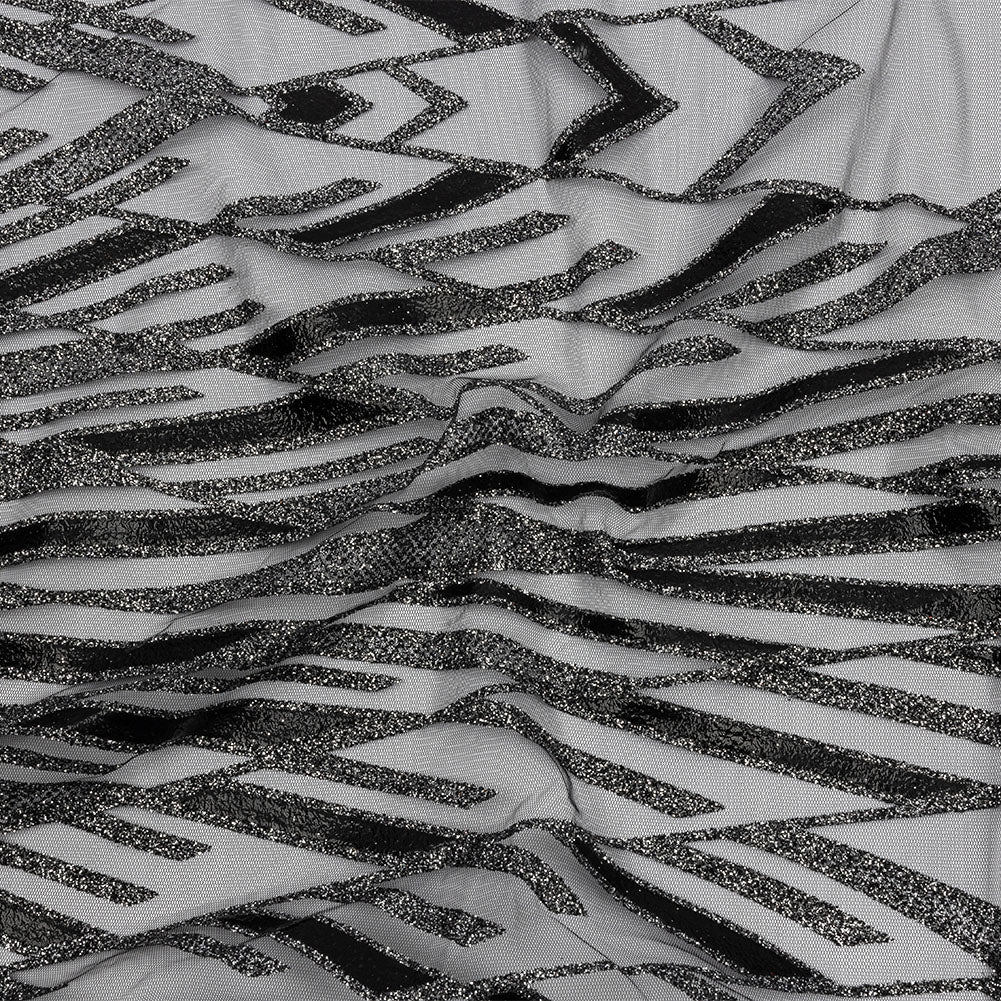 Geometric Feathers Glitter Tulle - Black and Silver - Joann Fabrics