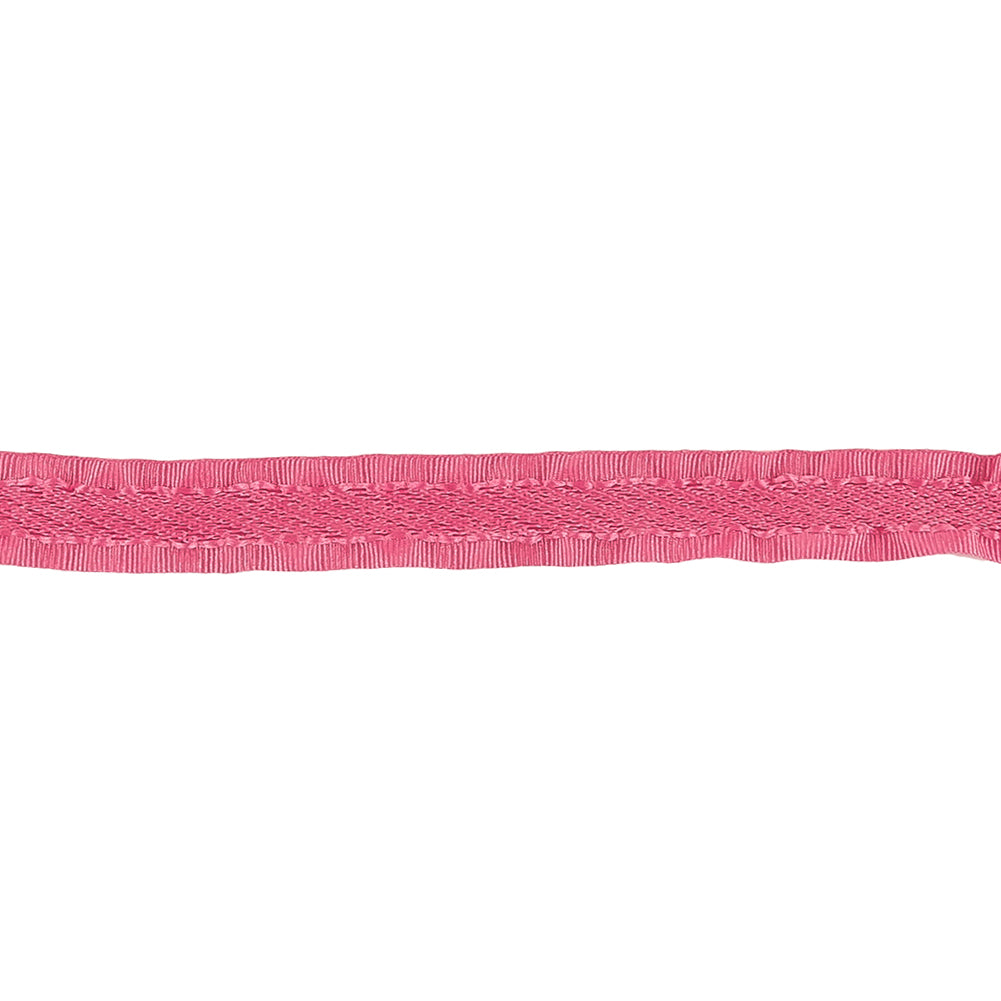 Pink Twill Ribbon with Ruffled Grosgrain Borders - 0.375