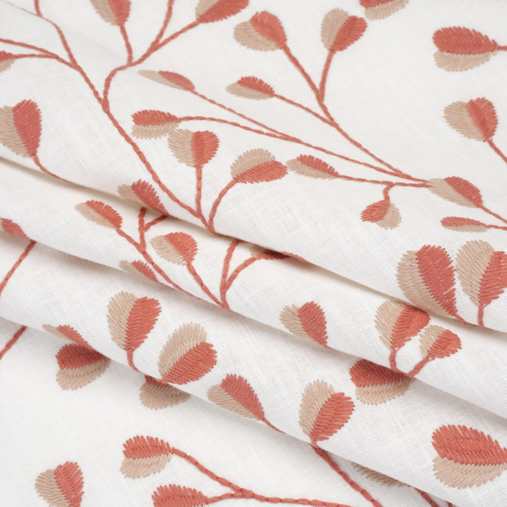 Embroidered Polyester and Cotton Woven - Raspberry Budding Plants - British Imported - Joann Fabrics