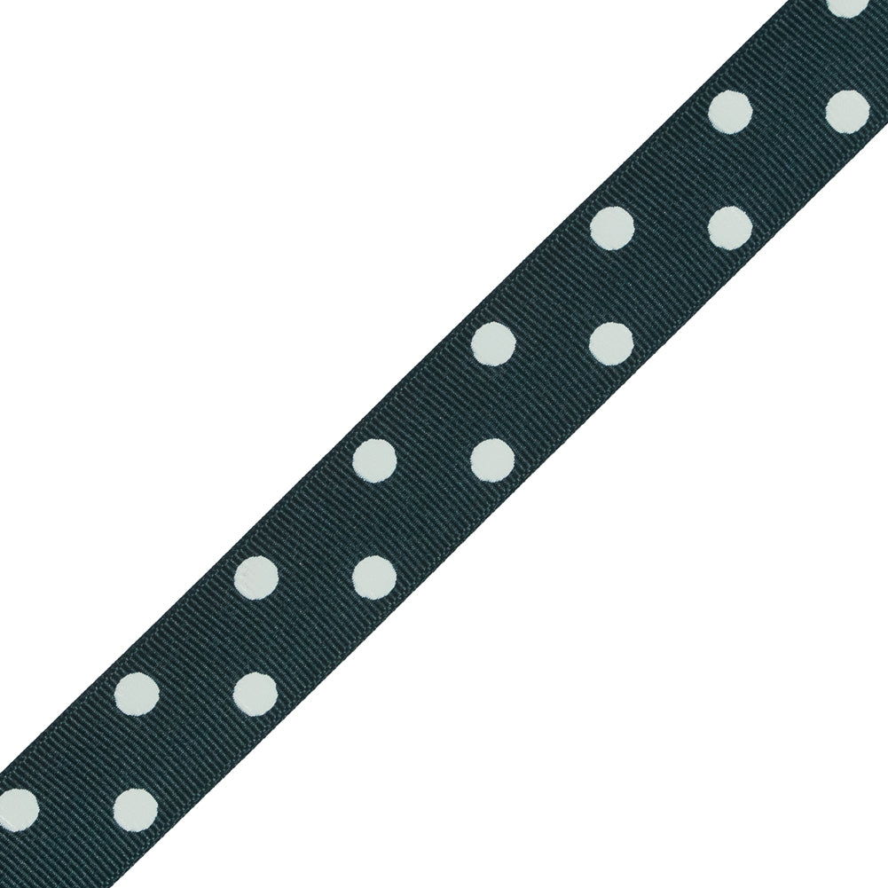 Green Grosgrain Ribbon with White Polka Dots - 1