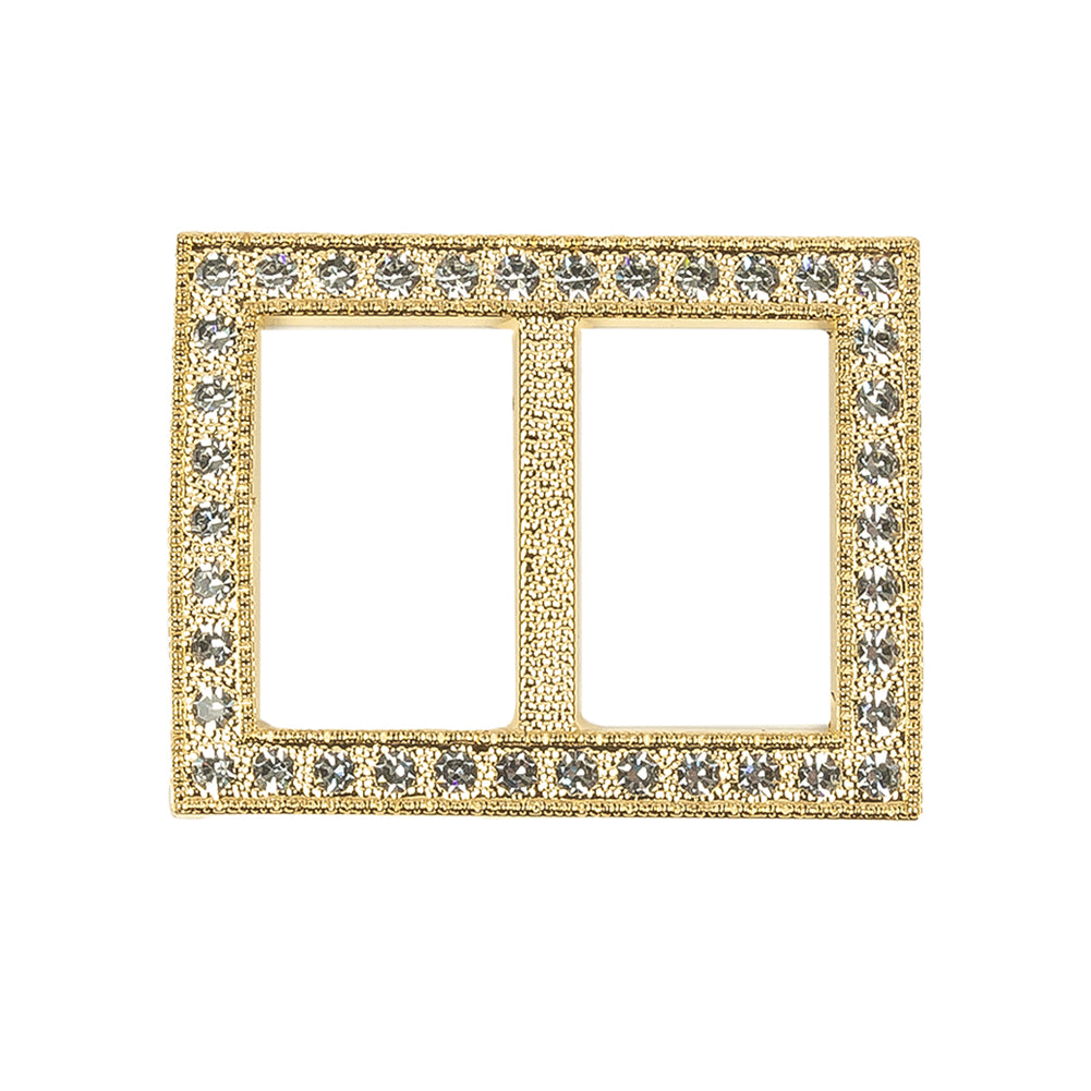 Vintage Crystal Rhinestones and Gold Rectangular Plastic Slider - 1.375