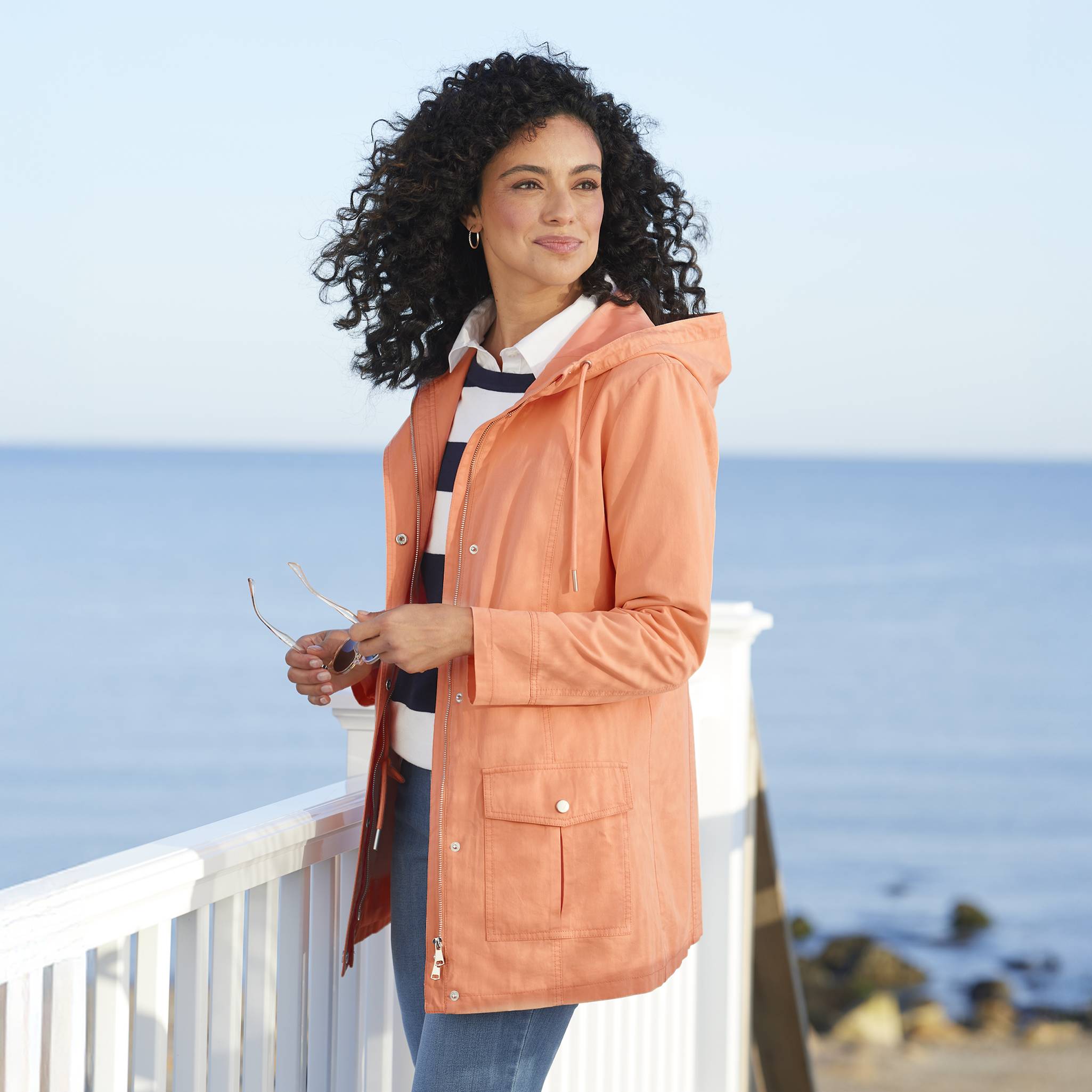 Drawstring Twill Hooded Zip-Front Jacket, Snap Pockets, Drawcord Waist - Northstyle Catalog