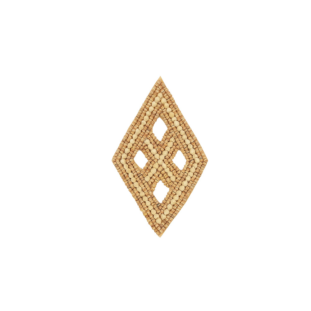 Vintage Tan and Natural Diamond Window Wood Beaded Applique - 4.25