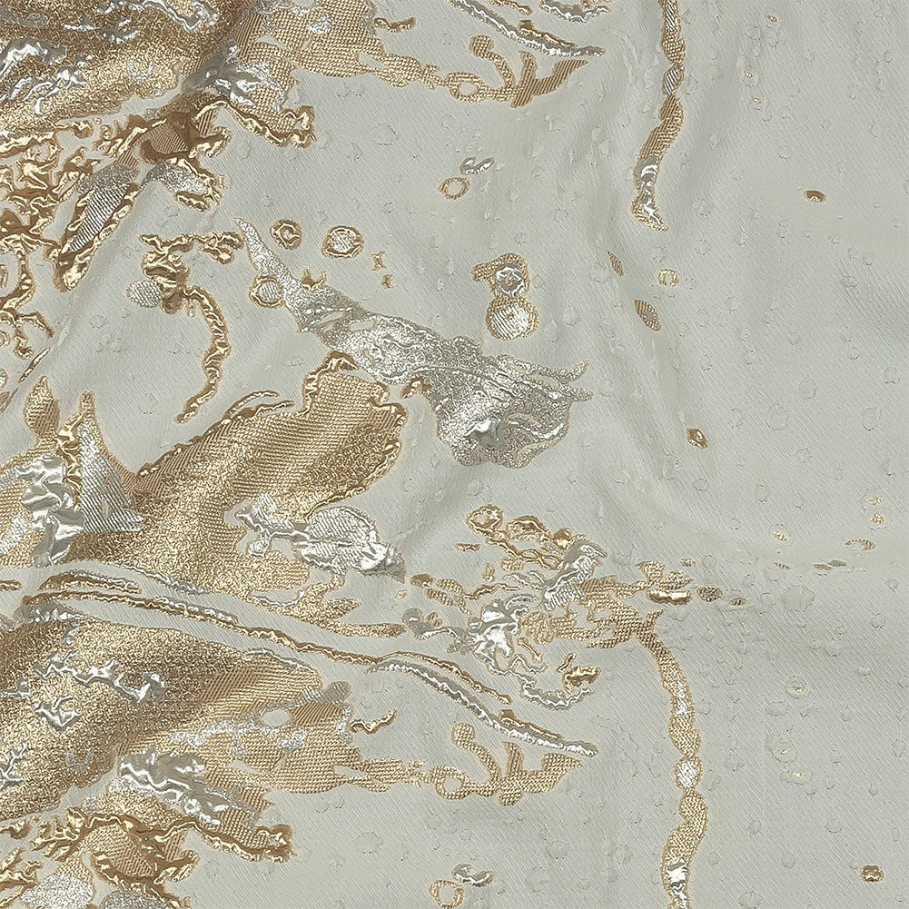 Metallic White and Habanero Gold Spotted and Splattered Luxury Brocade - Joann Fabrics