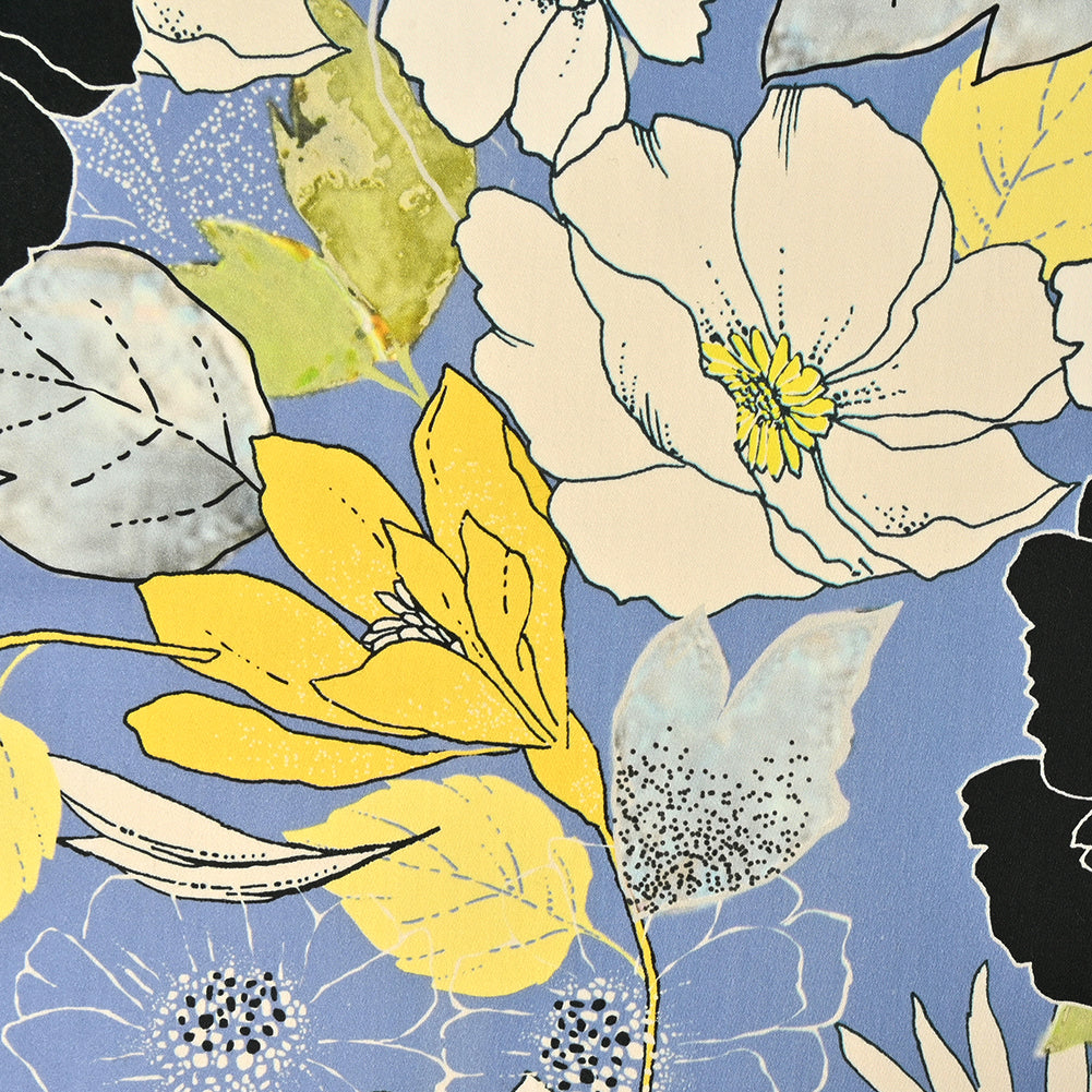 Mood Exclusive Floral Phantasmagoria Sky Blue and Yellow Stretch Cotton Sateen - Joann Fabrics