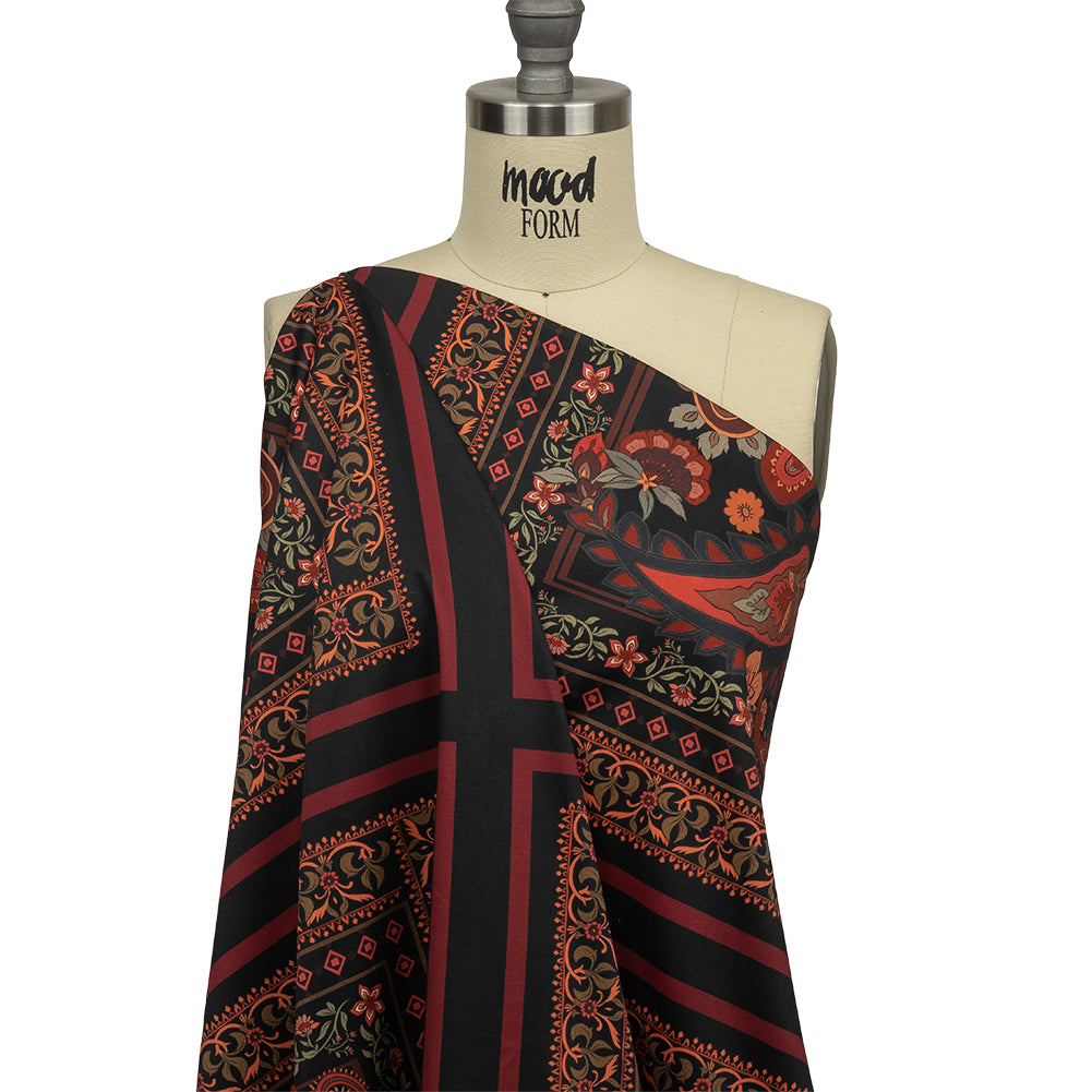 Stretch Cotton Sateen - Black and Red Paisley - Kaleidoscope Dreams Print - Mood Exclusive Rockland Collection - Joann Fabrics