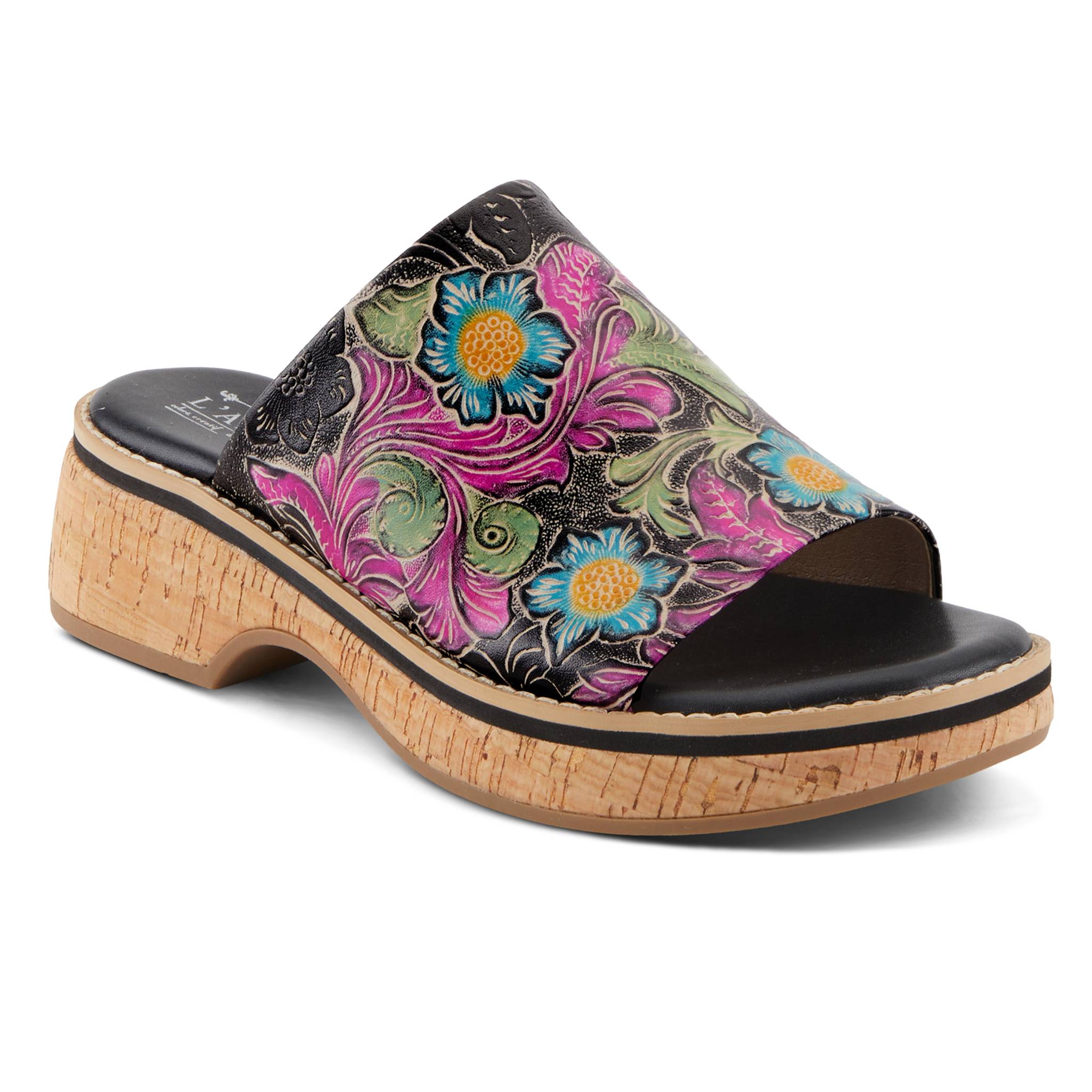 Spring Step® Floral Slide Leather Sandals with Handpainted Design - Northstyle Catalog