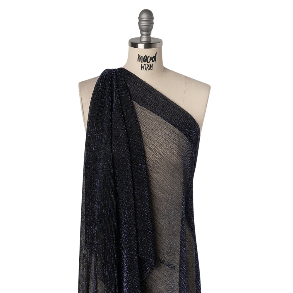 Metallic Sheer Polyester Knit Plisse - Navy Blue and Black - Designer Deadstock - Joann Fabrics