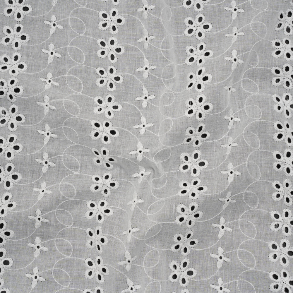 Embroidered Eyelet Cotton Voile - White Rows of Flowers - Naomi Collection - Joann Fabrics