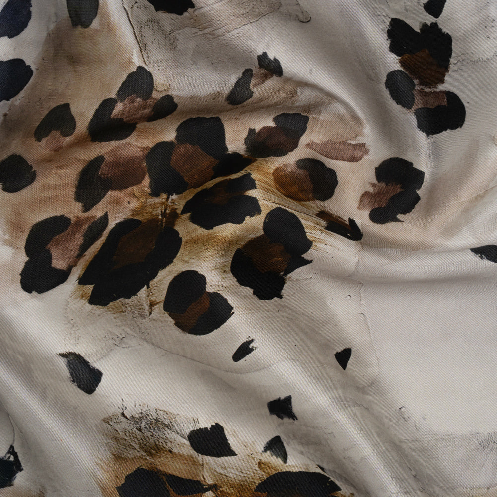 Silk Twill Print Made in Italy - Brown, Beige and Gray Painted Animal Spots - Deadstock - Joann Fabrics