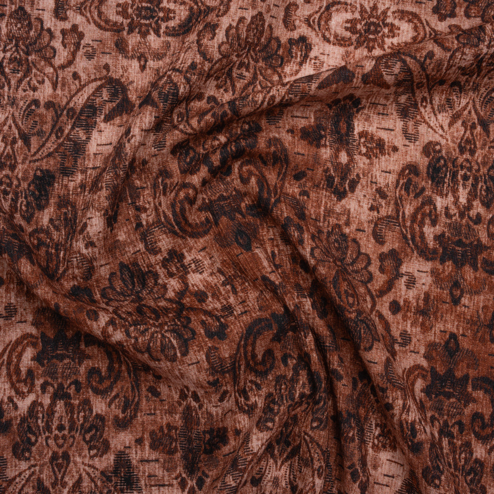 Slubbed Gauzy Cotton Woven - Rust and Burgundy Distressed Floral Damask - Mood Exclusive Reflecting Revelations Print - Joann Fabrics