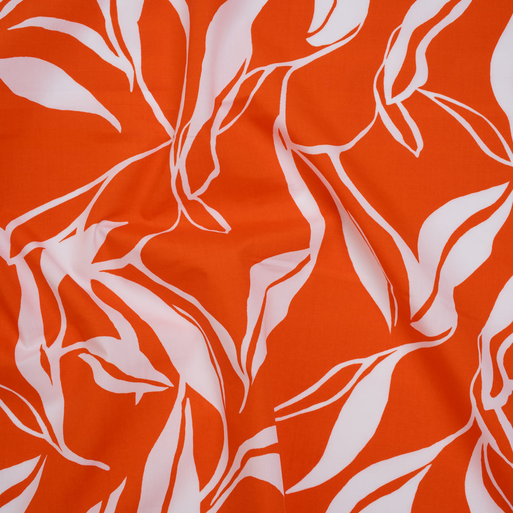 Cotton Poplin Print - Red Orange and White Leaves - Designer Deadstock - Joann Fabrics