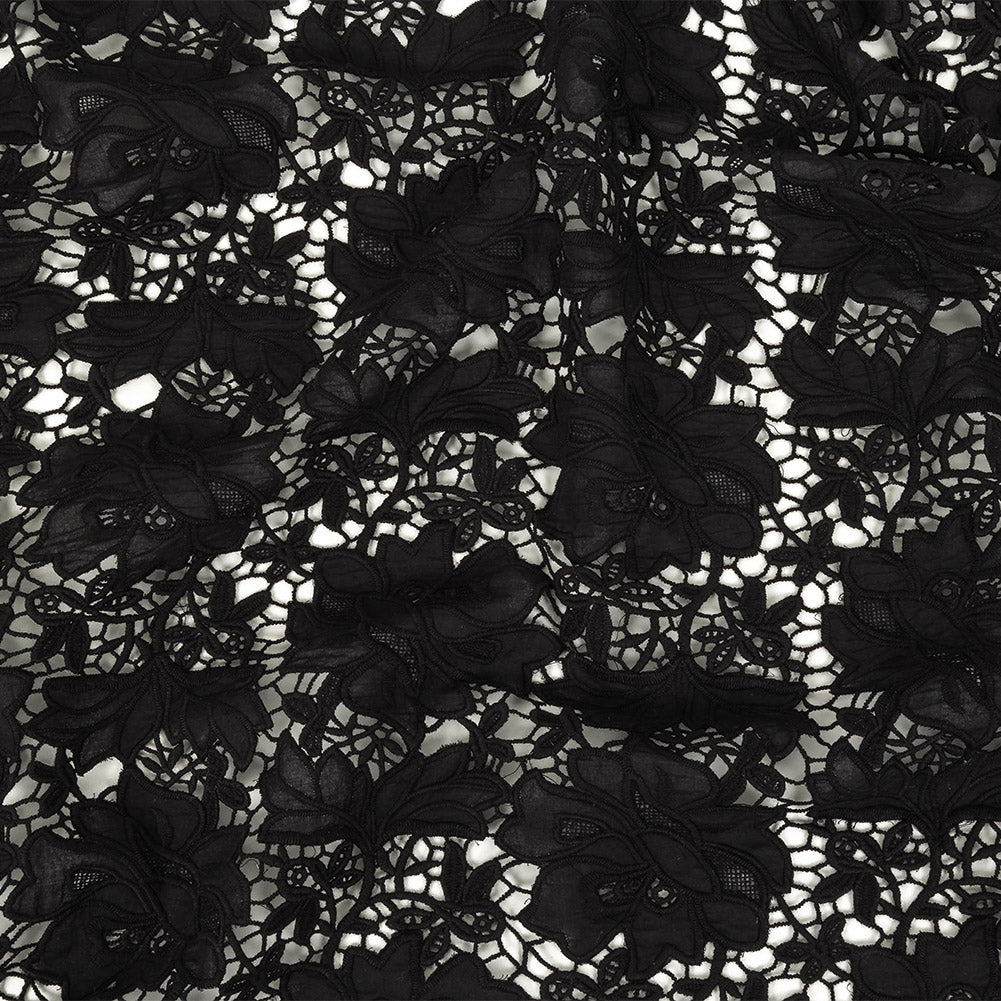 Famous Australian Designer Black Floral Guipure Lace with Scalloped Edges - Joann Fabrics