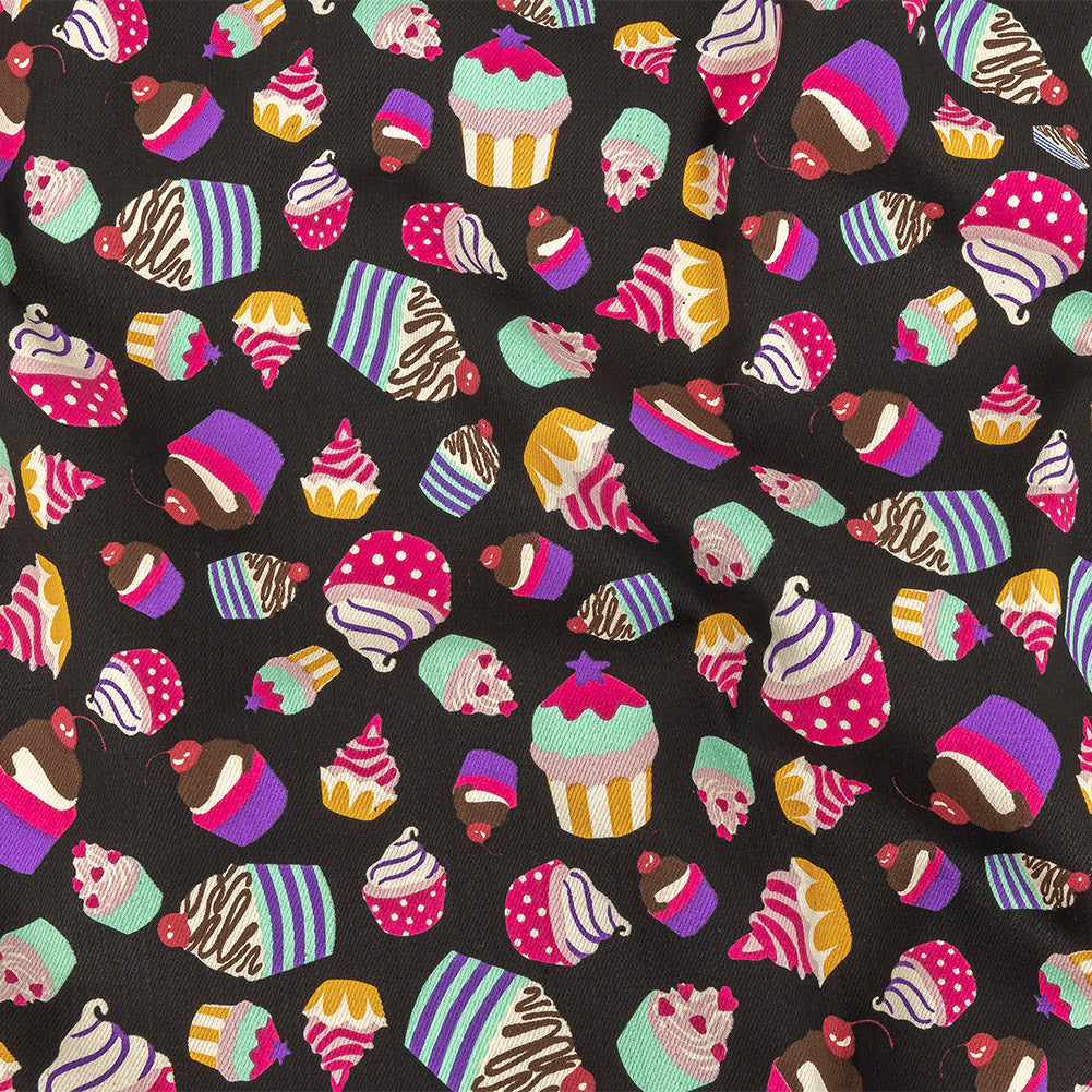 Black and Pink Cupcakes Printed Stretch Cotton Denim - Joann Fabrics