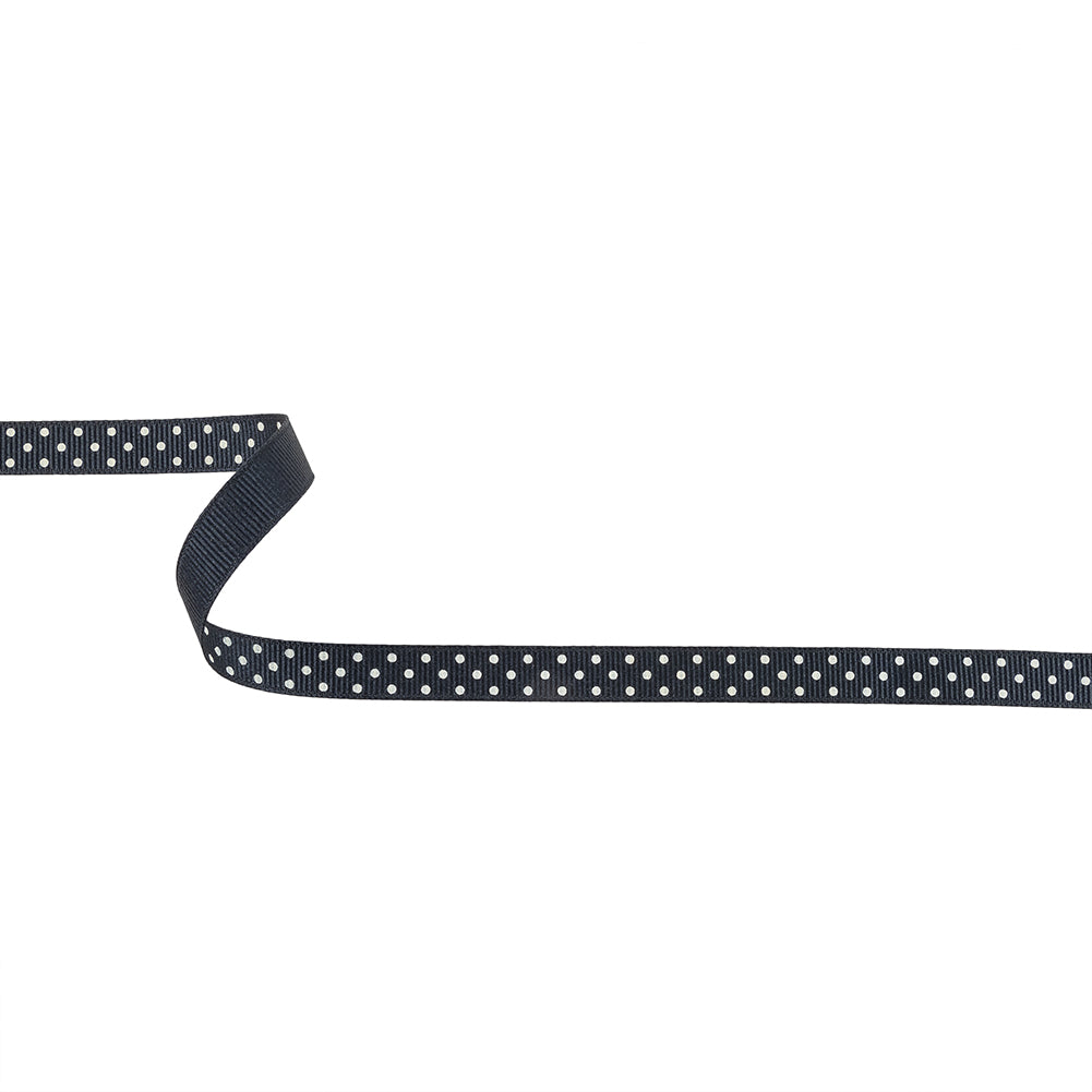Total Eclipse and White Polka Dots Grosgrain Ribbon - 0.375