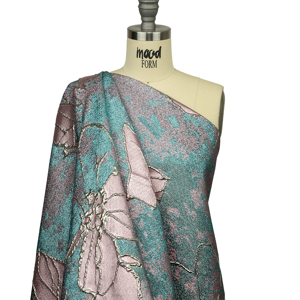 Metallic Champagne, Pink and Blue Mottled Floral Luxury Brocade - Joann Fabrics