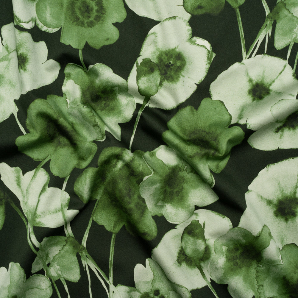 Stretch Cotton Sateen - Green Painterly Flowers - Coastal Clover Print - Mood Exclusive Acadia Collection - Joann Fabrics