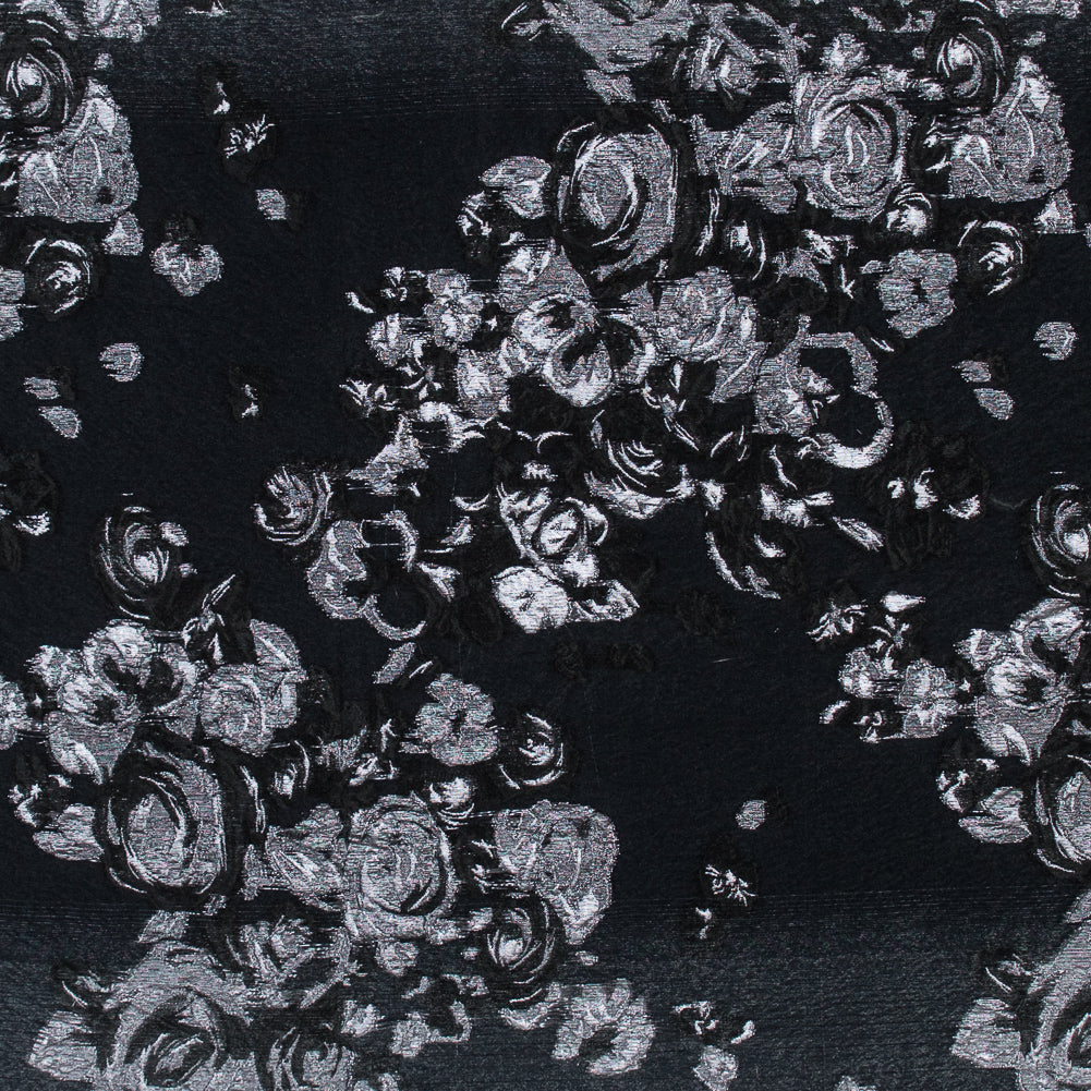 Black and Metallic Silver Luxury Floral Burnout Brocade - Joann Fabrics