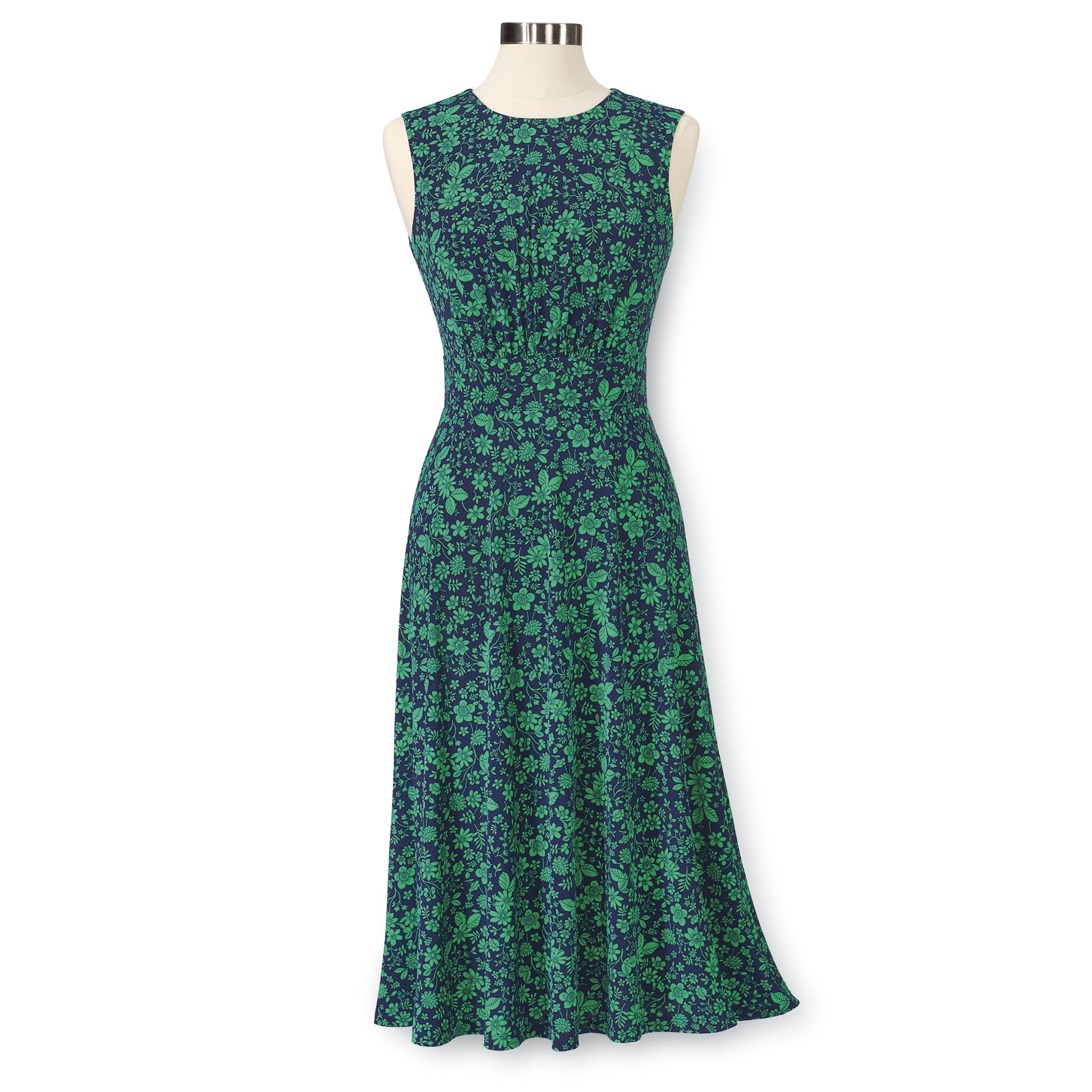 Floral Dress, Fit and Flare, Sleeveless, Inset Waist with Gathers - Northstyle Catalog