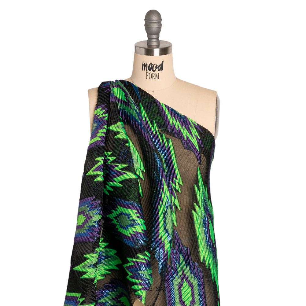 Metallic Blue, Purple and Lime Exploding Stars Ribbed Luxury Burnout Brocade - Joann Fabrics
