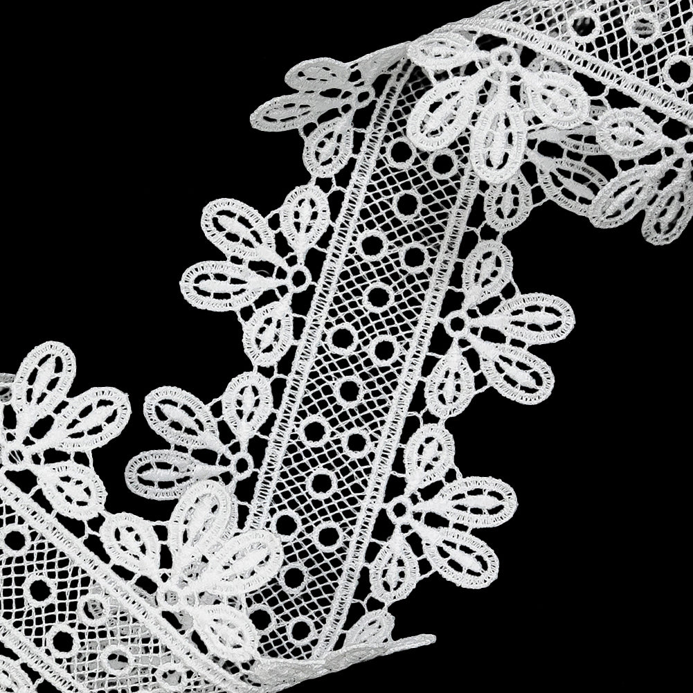 White Leaves and Dots Venise Lace Trim - 2
