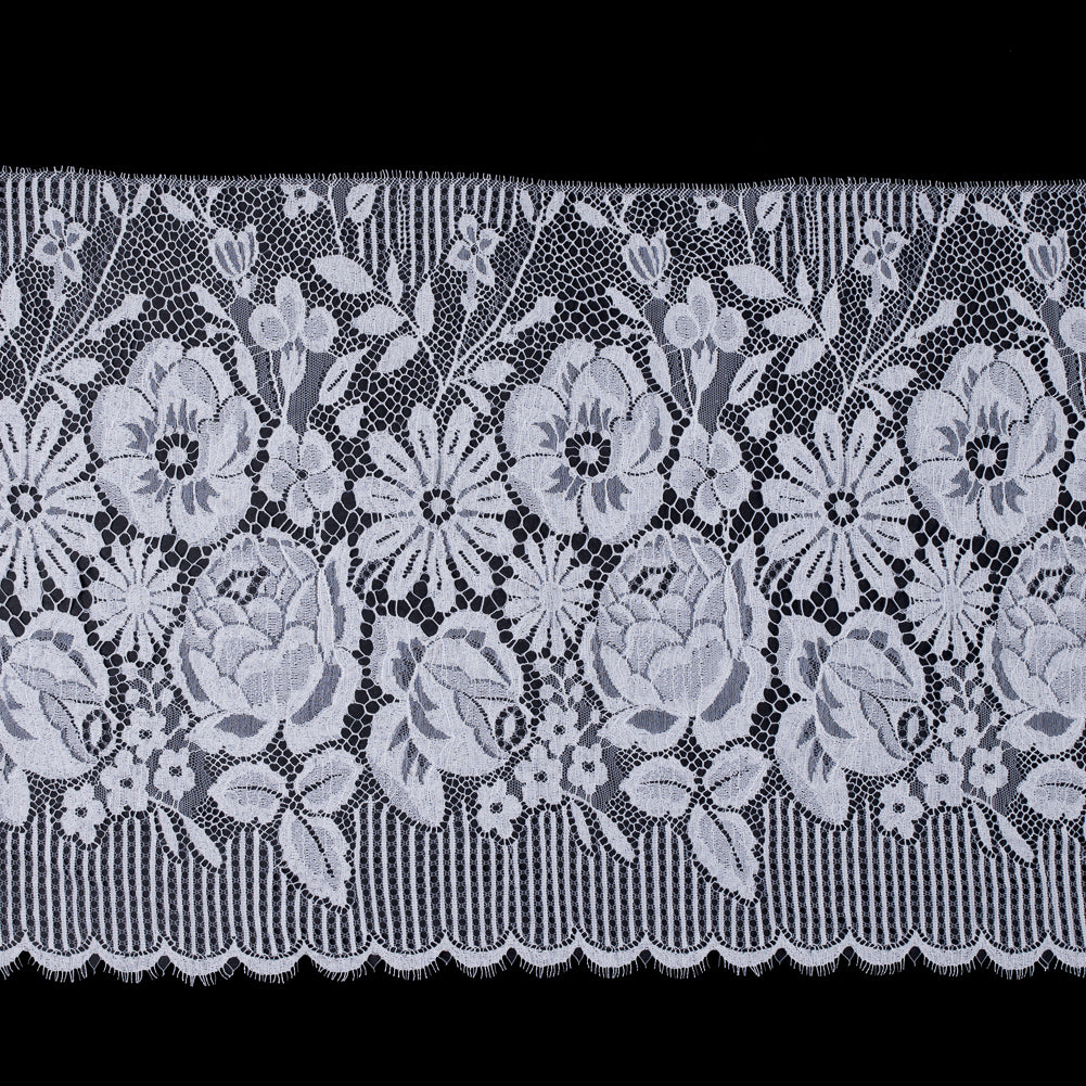 White Fine Floral French Lace Trimming - 14