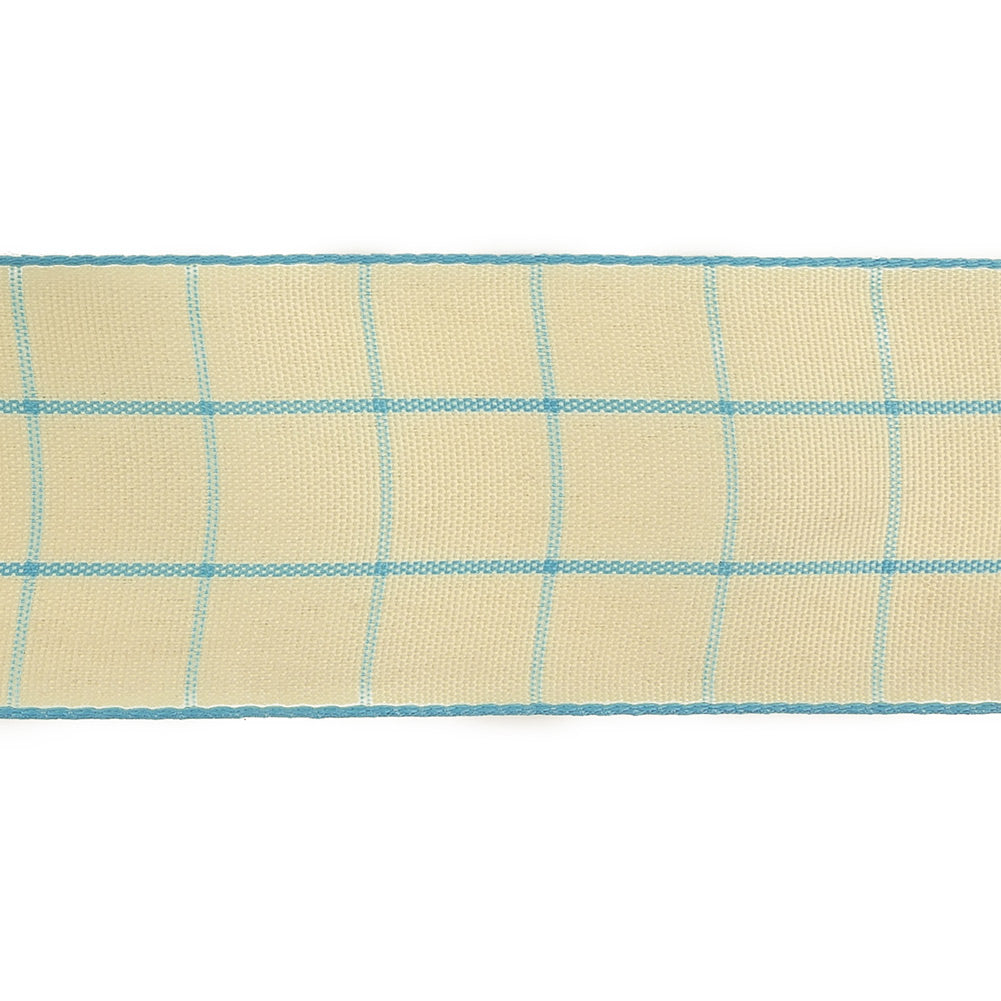 Baltic Sea and Ethereal Green Windowpane Check Woven Ribbon - 1.5