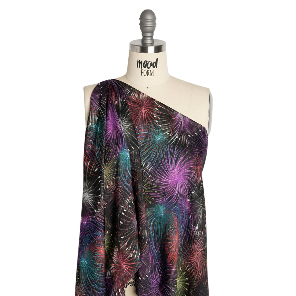 Sustainable and Recycled Viscose Satin Print - Purple, Red and Green Fireworks - Mood Exclusive Twilight's Last Gleaming - Joann Fabrics