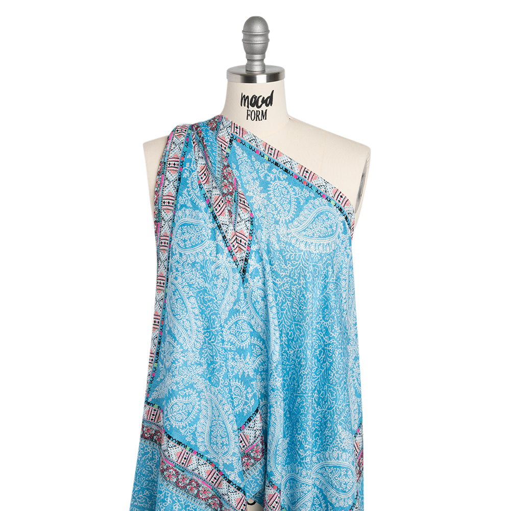 Metallic Striped Viscose Dobby Panel - Light Blue Paisley and Geometric - Mood Exclusive Bandana Bonanza - Joann Fabrics