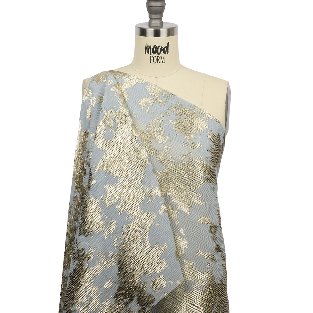 Polyester Chiffon Plisse with Abstract Gold Foiling - Silver-Gray - Aralia Collection - Joann Fabrics
