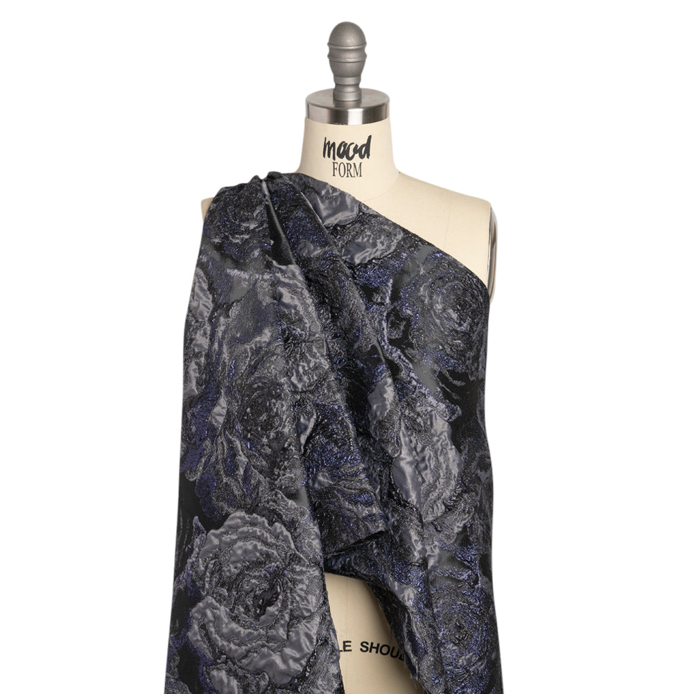 Metallic Navy, Black and Gray Rose Field Luxury Brocade - Joann Fabrics