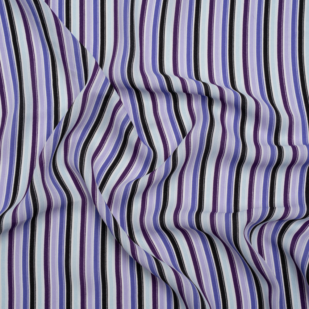 Lightweight Polyester Crepe - Lavender, Aqua and Black Stripes - Designer Deadstock - Joann Fabrics