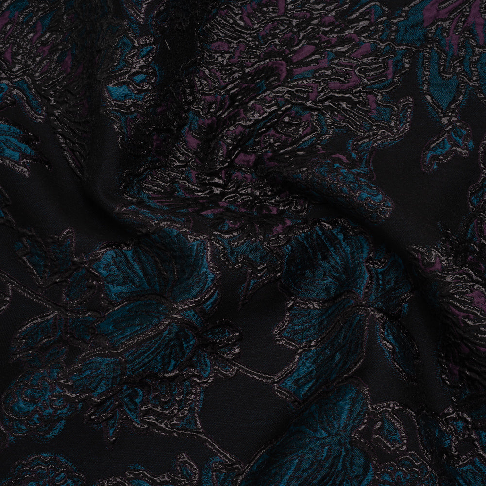 Metallic Polyester Blend Brocade - Dark Teal, Plum and Black Fancy Flowers - Joann Fabrics