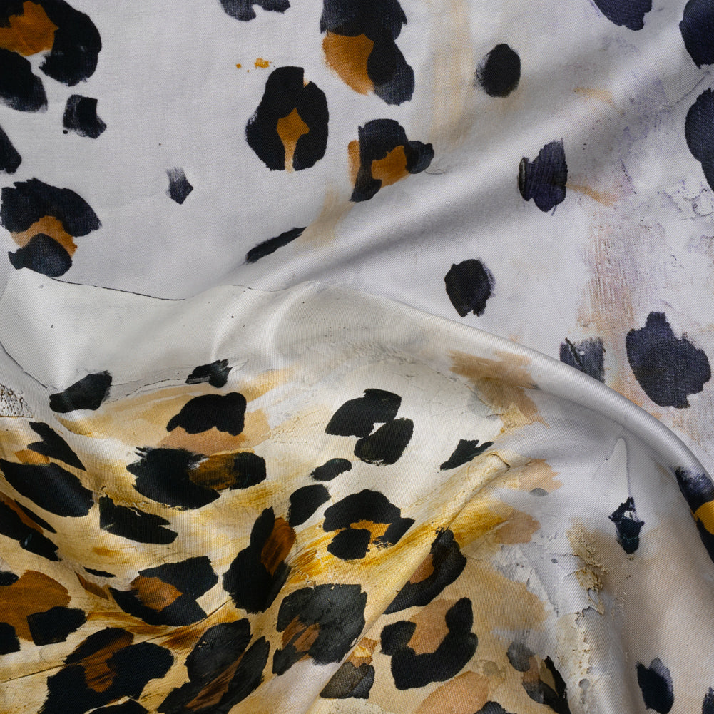 Silk Twill Print Made in Italy - Yellow Ochre, Brown and Black Painted Animal Spots - Deadstock - Joann Fabrics