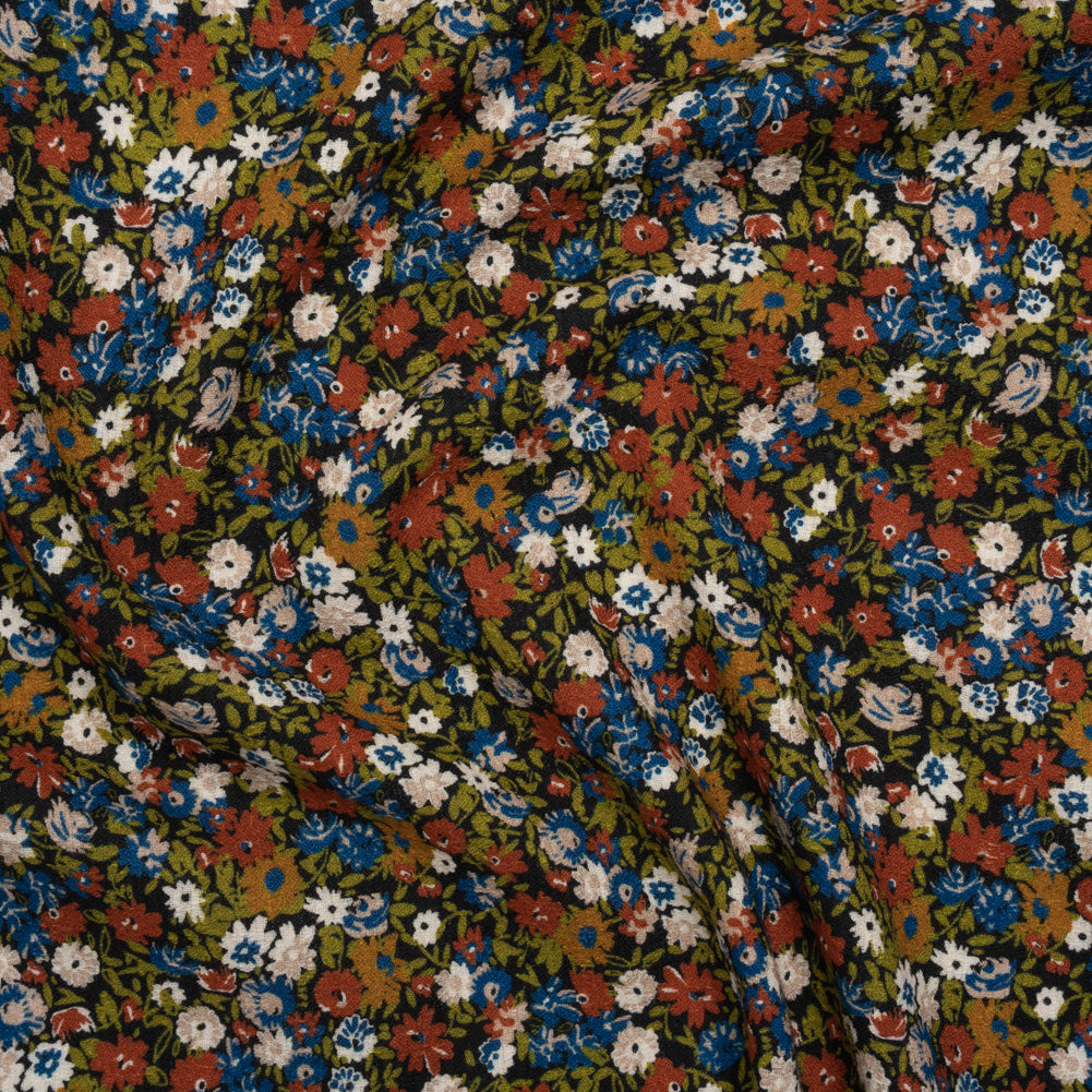 Slubbed Gauzy Cotton Woven - Dark Red, Blue and Leaf Green All-Over Floral - Mood Exclusive Fete des Fleurs Print - Joann Fabrics