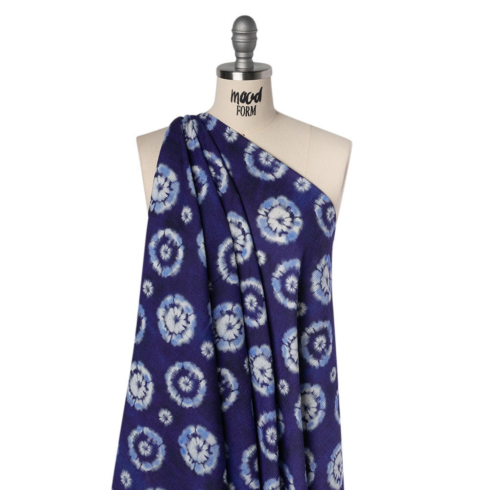 Slubbed Gauzy Cotton Woven - Indigo, Light Blue and White Small Tie Dye Spots - Mood Exclusive Dandelion Daydream Print - Joann Fabrics