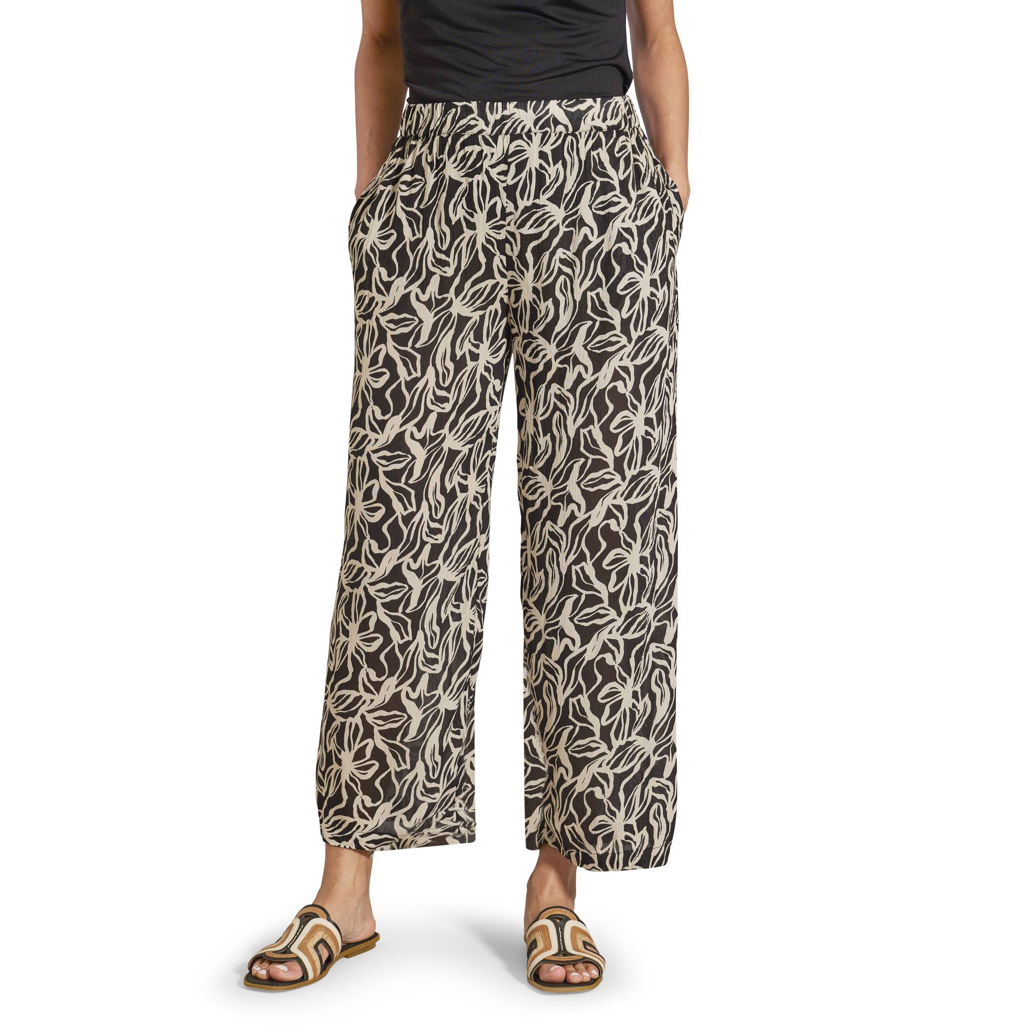 Crinkle Crepe Abstract-Print Crops, Elastic Pull-On Waist, Pockets - Northstyle Catalog