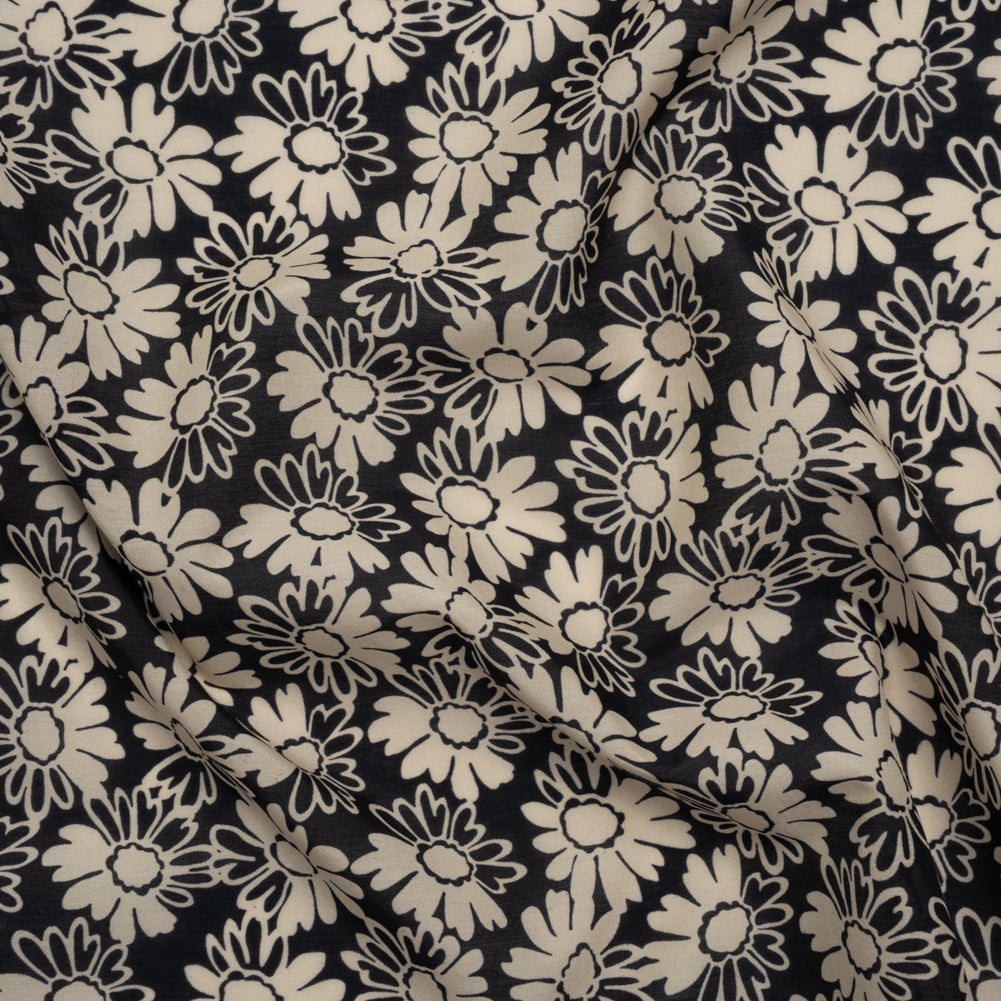 Silk and Cotton Voile Print - Cream and Black Floral - Deadstock - Joann Fabrics