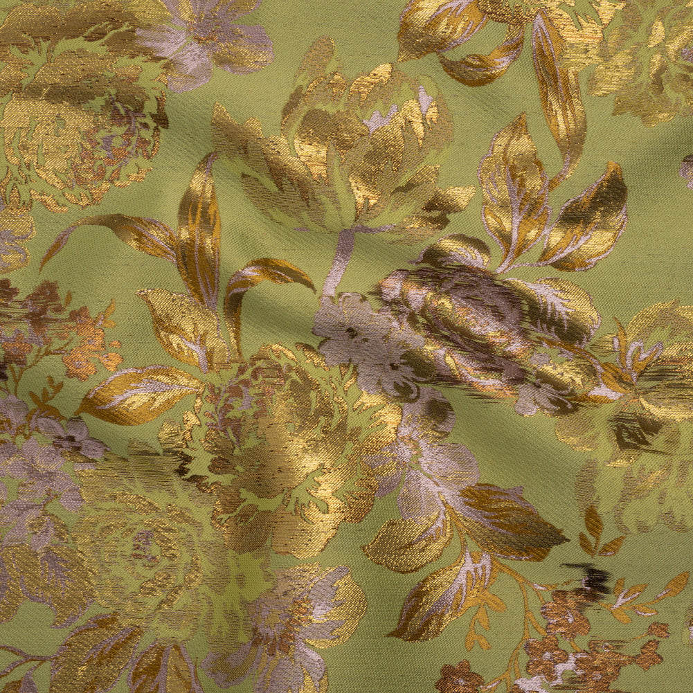 Metallic Luxury Brocade - Wasabi Green, Gold and Pale Pink Classic Flowers - Joann Fabrics