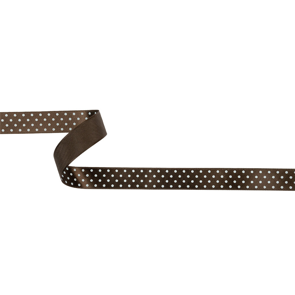 Brown and White Polka Dot Satin Ribbon - 0.625