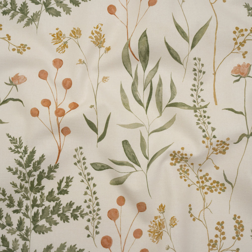 Printed Cotton Canvas - Autumn Painted Wildflowers and Leaves - British Imported - Joann Fabrics