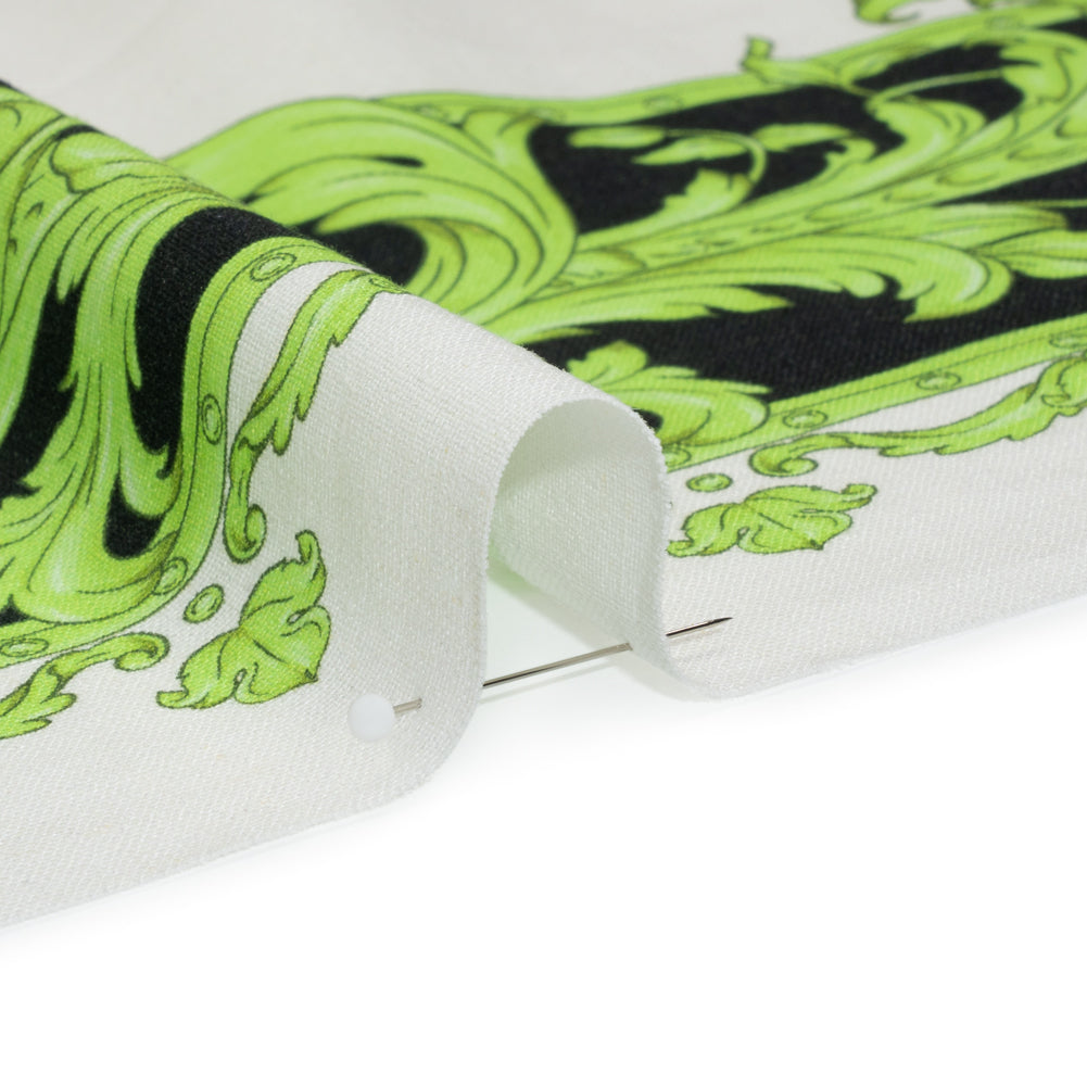 Linen and Rayon Woven Panel - Green and White Floral Frames - Mood Exclusive Luxurious Stay - Joann Fabrics