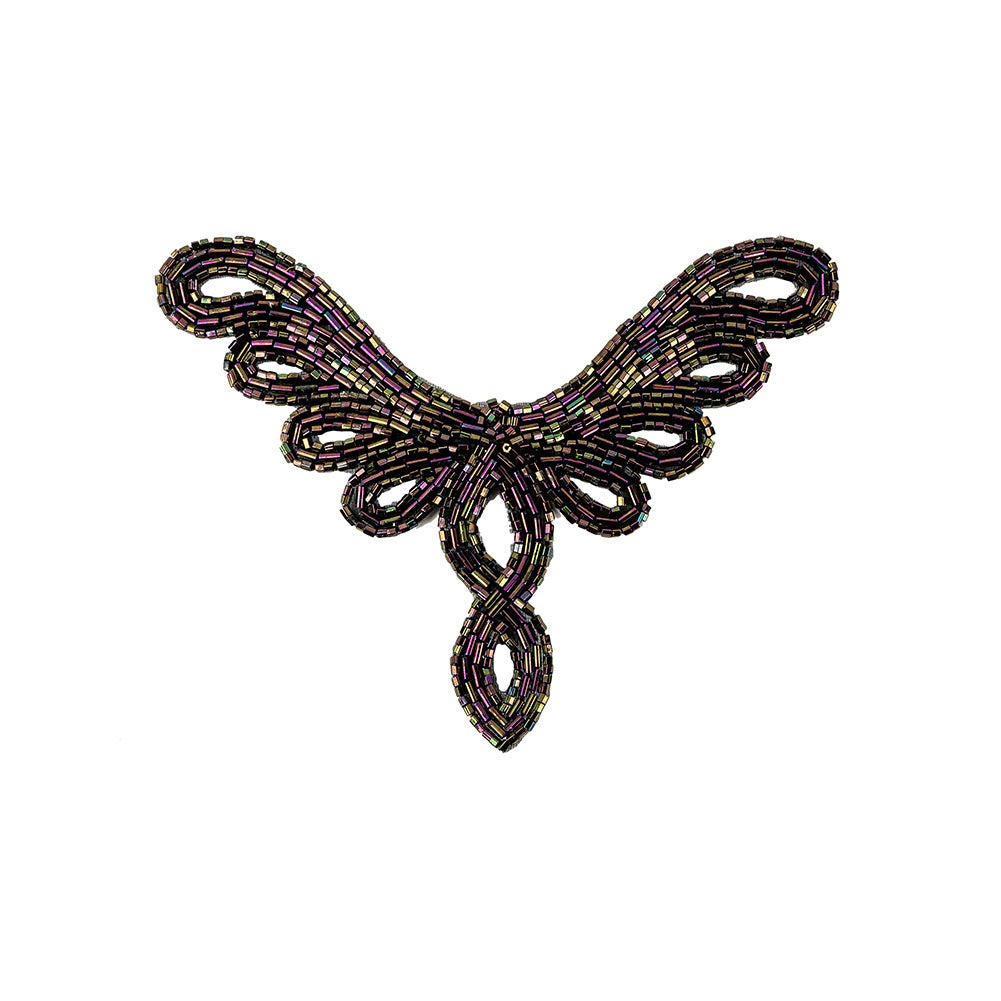 Vintage Purple Iris Bugle and Chop Beaded Abstract Applique - 4.25