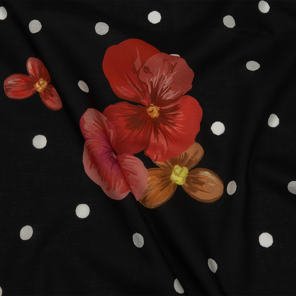 Cotton Voile - Black Floral and Polka Dots - Treasures Renewed Print - Mood Exclusive Rockland Collection - Joann Fabrics