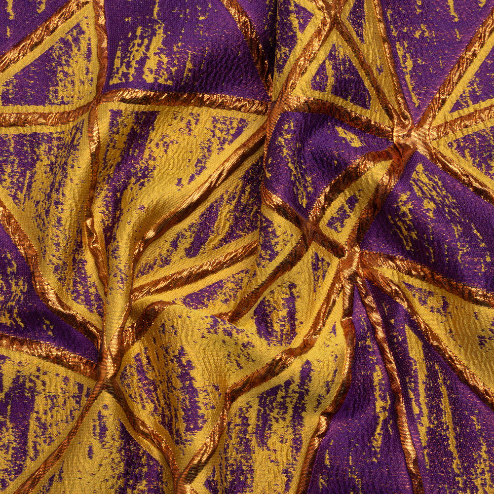 Metallic Copper, Mustard and Purple Geometric Distress Luxury Brocade - Joann Fabrics