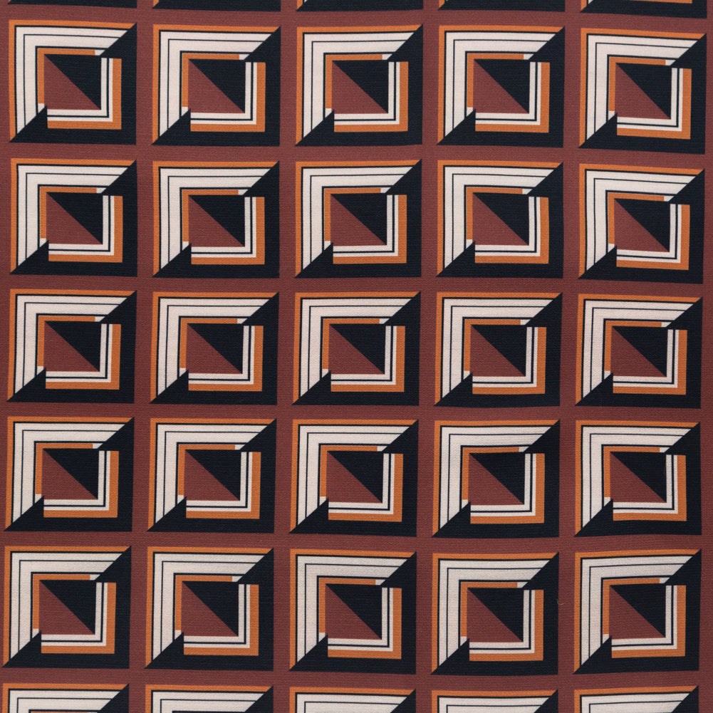 Stretch Polyester Crepe - Brown Geometric Squares - Corn Maze Print - Mood Exclusive Harvest Collection - Joann Fabrics