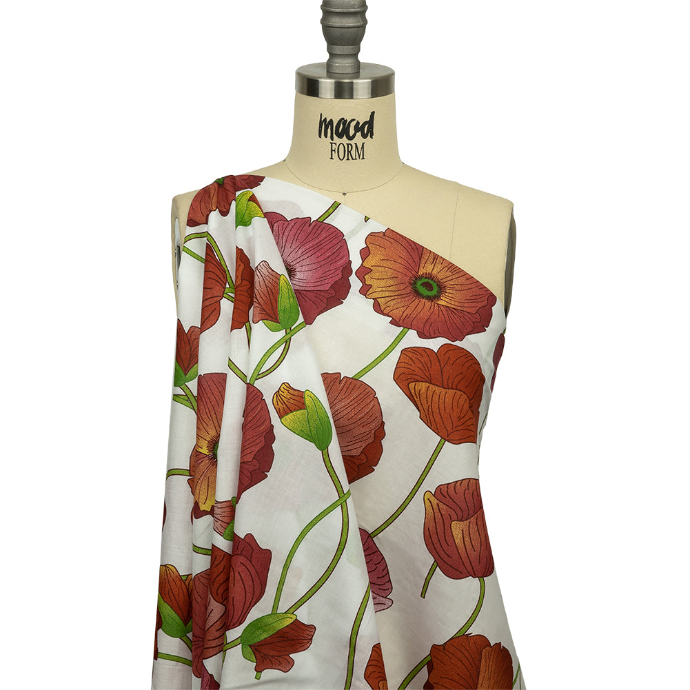 Red, Orange and Green Big Poppies Cotton Lawn - Joann Fabrics