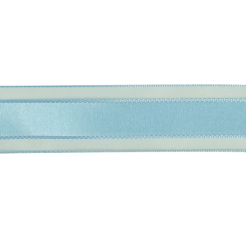 Baby Blue Woven Ribbon with Sheer Organza Borders - 1