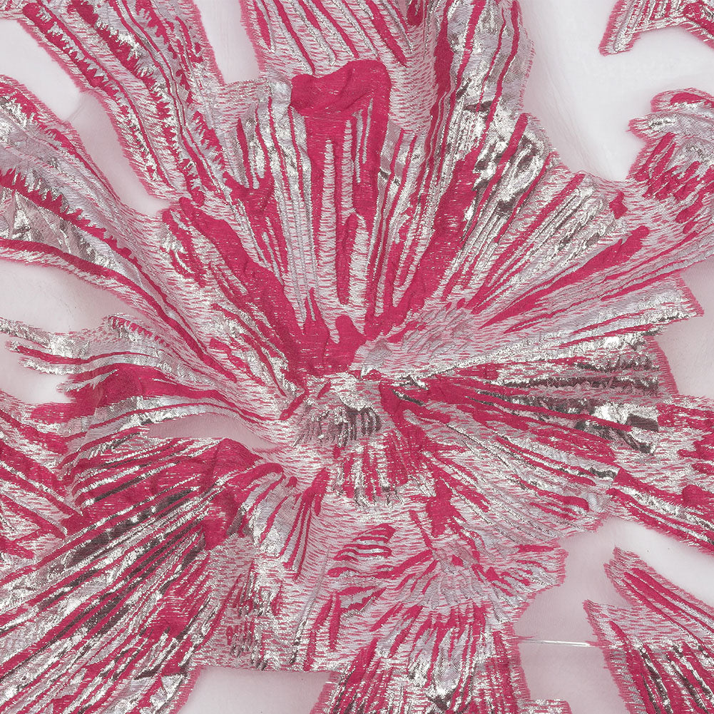 Metallic Silver and Hot Pink Firework Flowers Luxury Burnout Brocade - Joann Fabrics